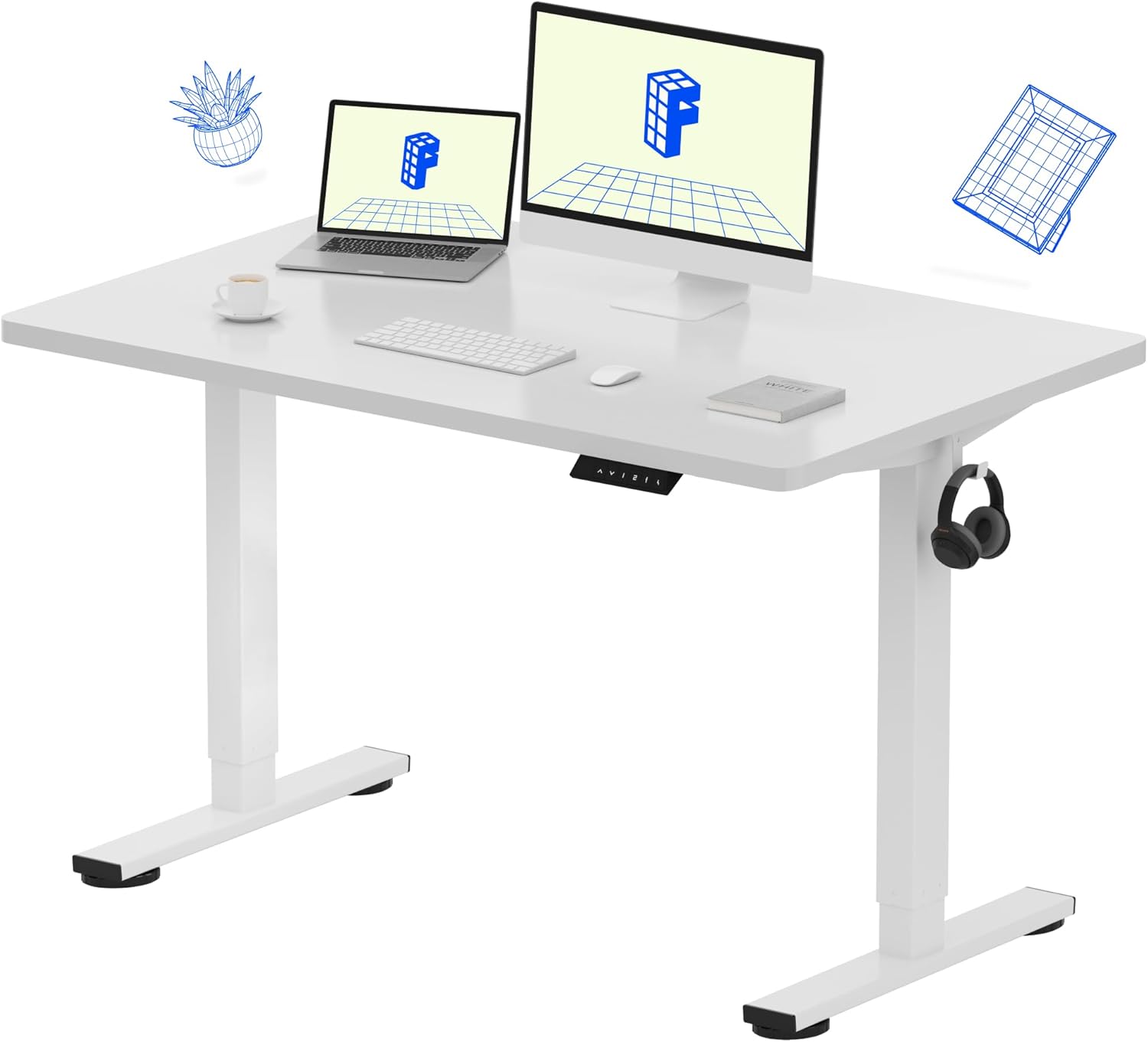 Desk Setup White - Electric Standing Desk 48'x30', Seamless 1-Inch