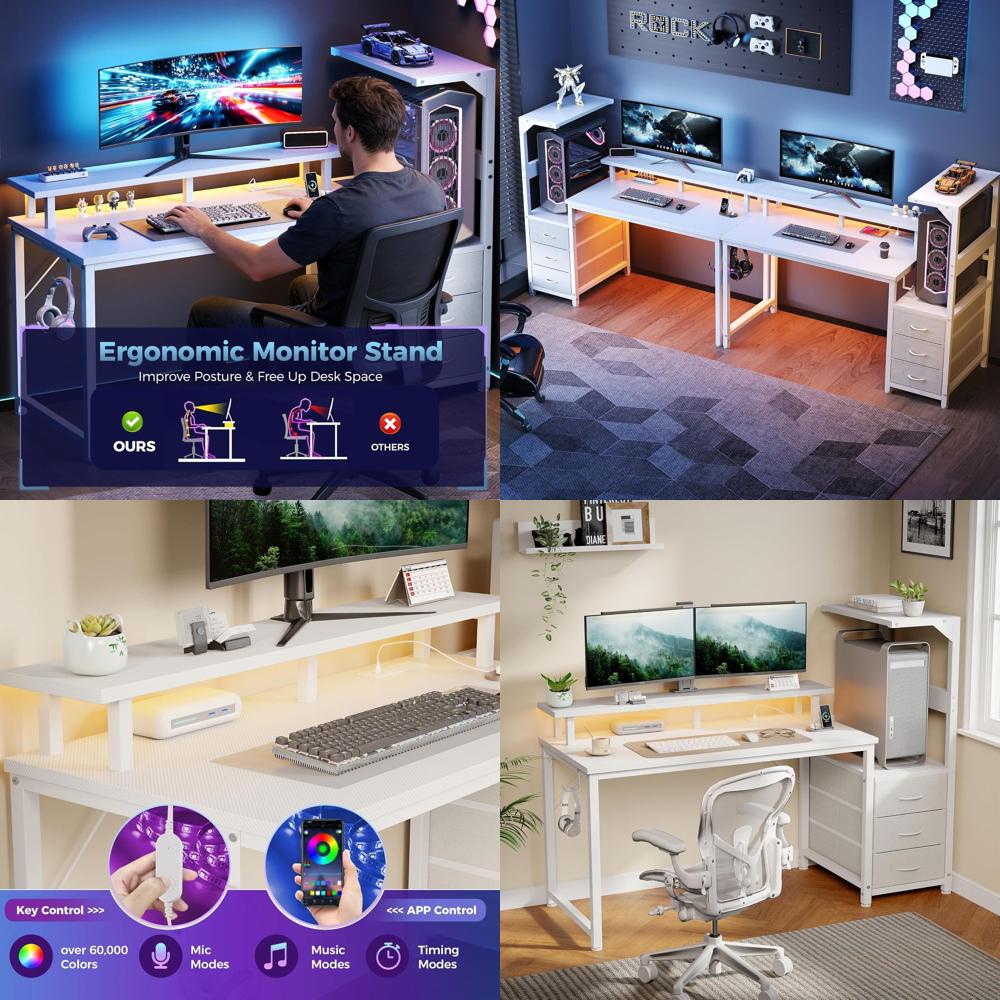 Desk Setup White - White 52 L-Shaped Gaming Desk with