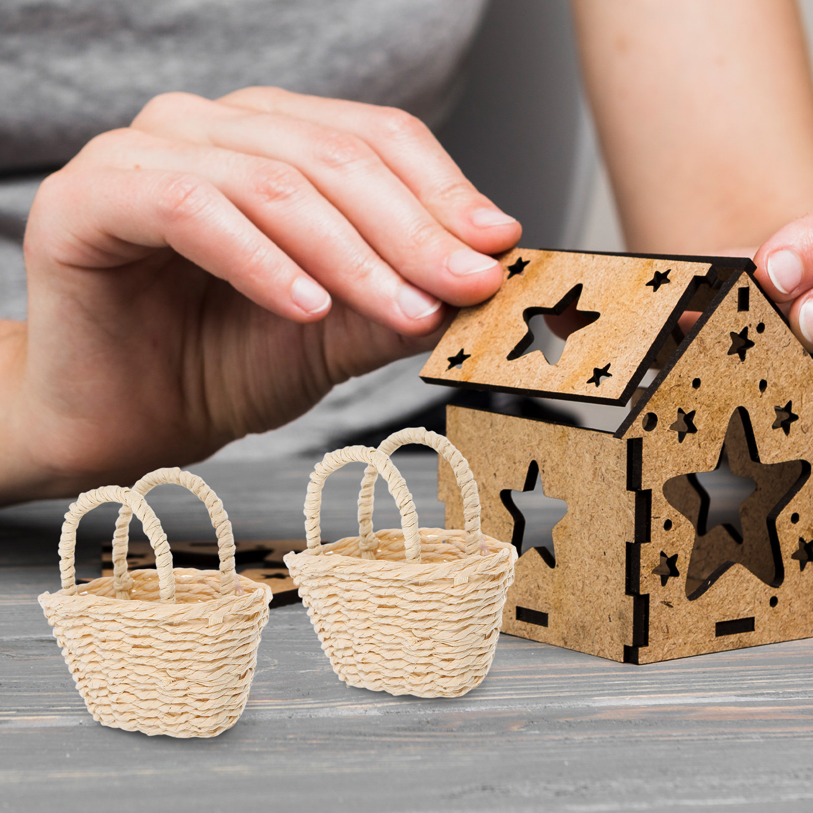 2Pcs Mini Raffia Handle Basket - Desk Setup Diy recensione e prezzo