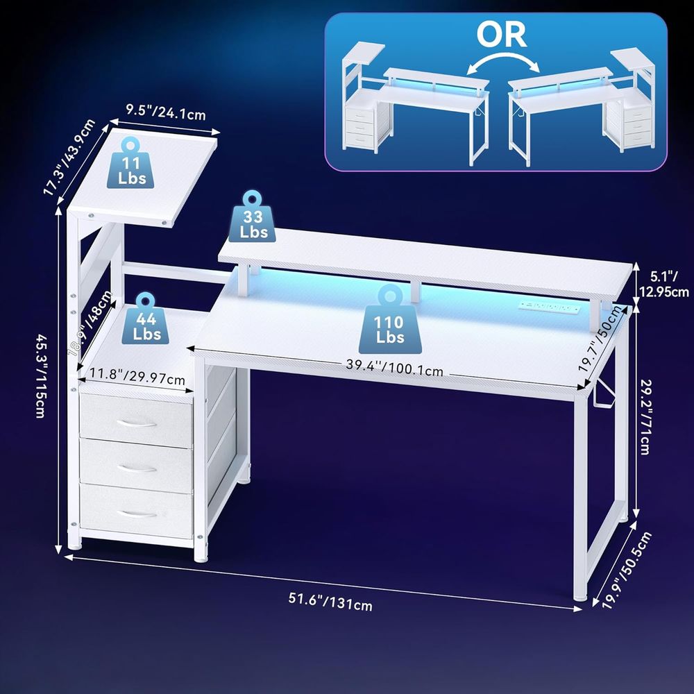 White 52 L-Shaped Gaming Desk  - Desk Setup White recensione e prezzo